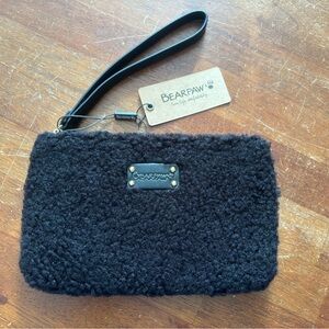 NWT Bearpaw Black Textured Fuzzy Clutch Wristlet
